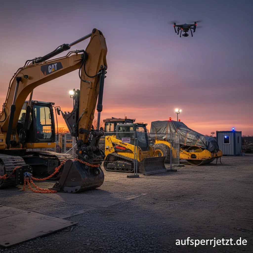 Gesicherte Baumaschine auf einer Baustelle