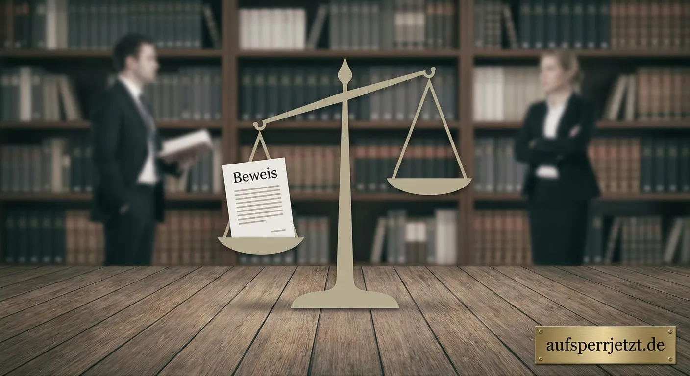 Richterhammer auf Gesetzbuch symbolisiert Beweislast bei Streitigkeiten