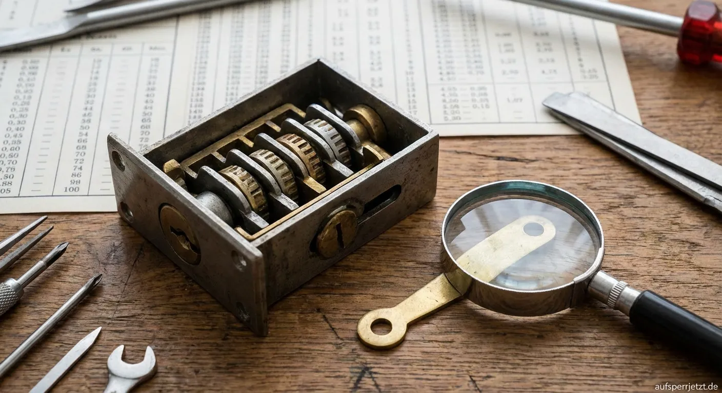 Mechanismus und Zuhaltungen eines offenen Chubbschlosses