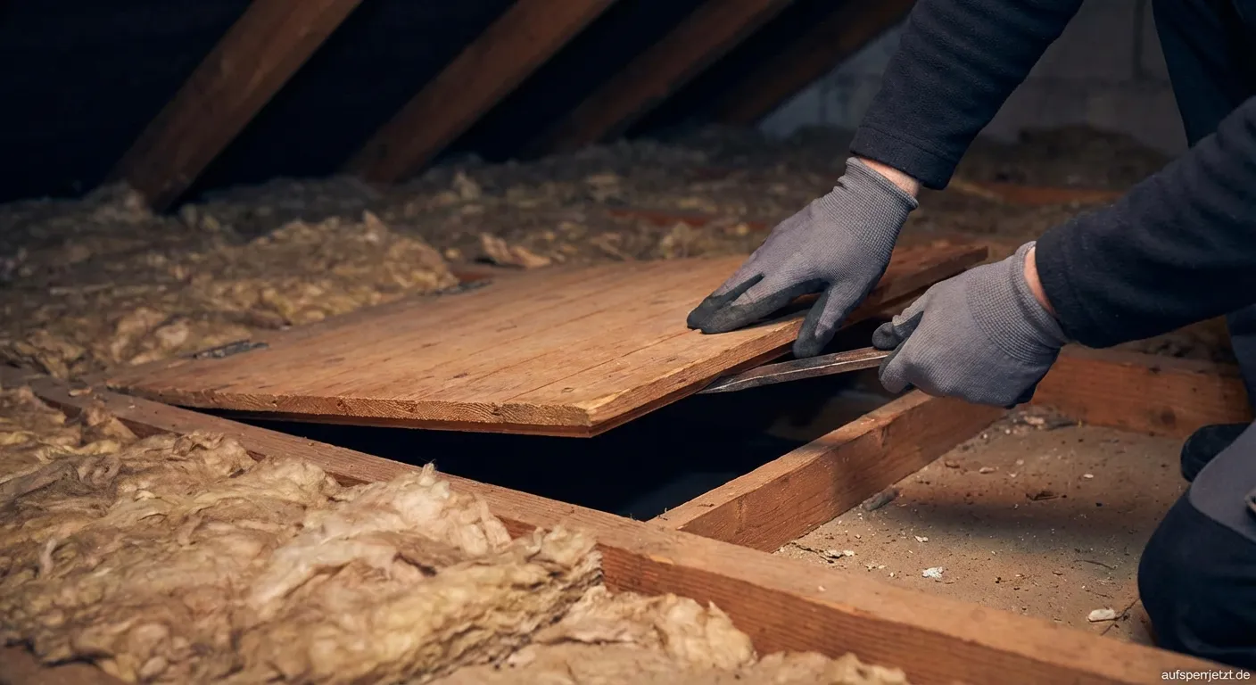 Verschlossene hölzerne Dachbodentür Luke