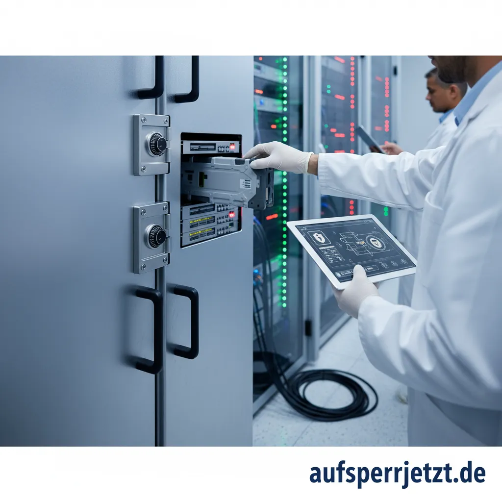 Ein verschlossener Datensicherungsschrank in einem Serverraum