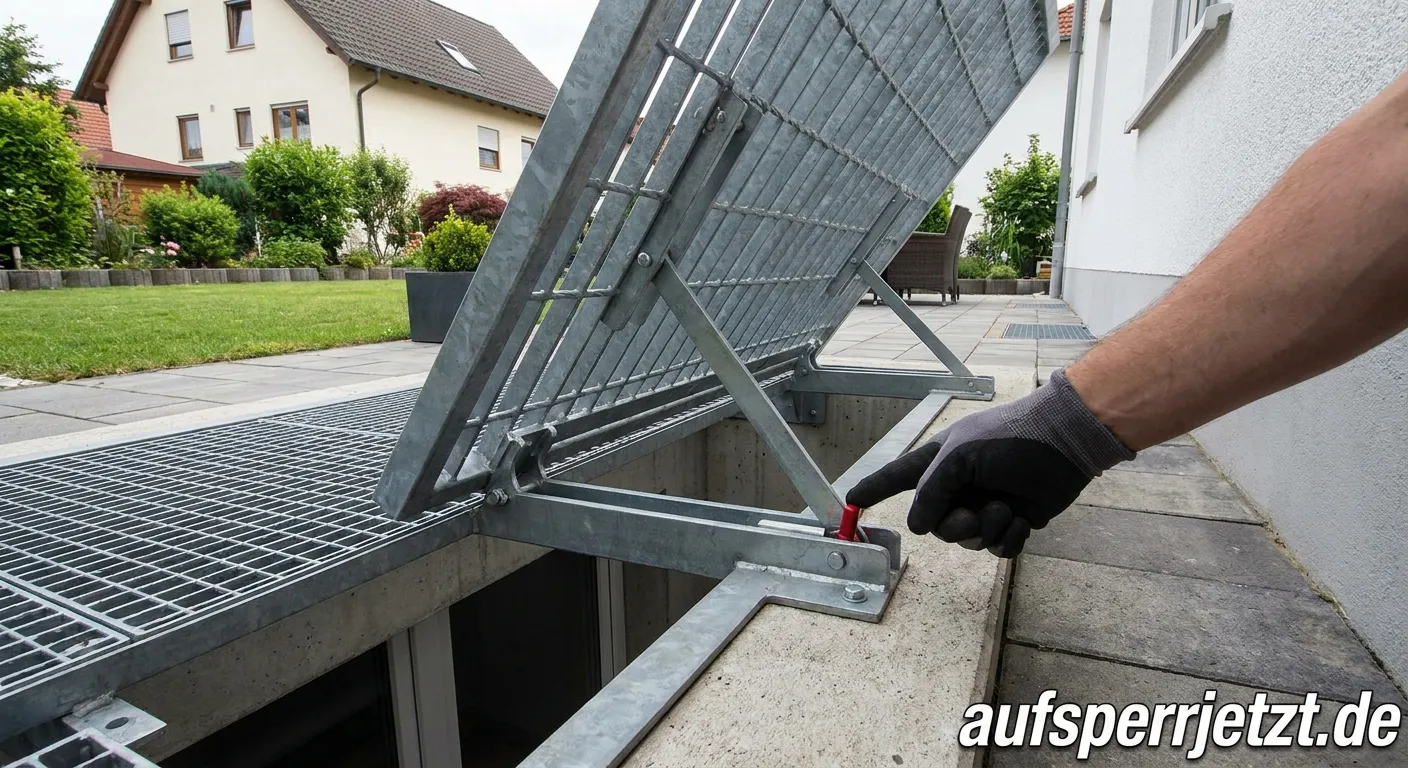 Abhebesicherung an einem Kellerschacht als Einbruchschutz