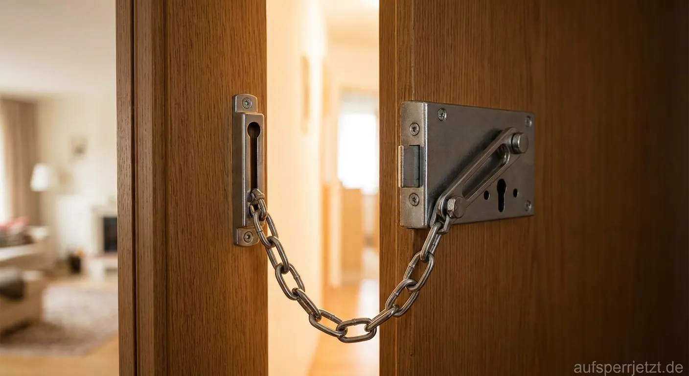 Kastenschloss mit Sperrbügel an einer weißen Wohnungstür montiert