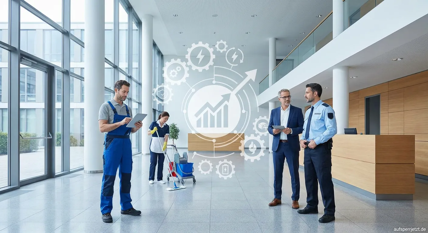Facility Manager plant Gebäudewartung mit Tablet