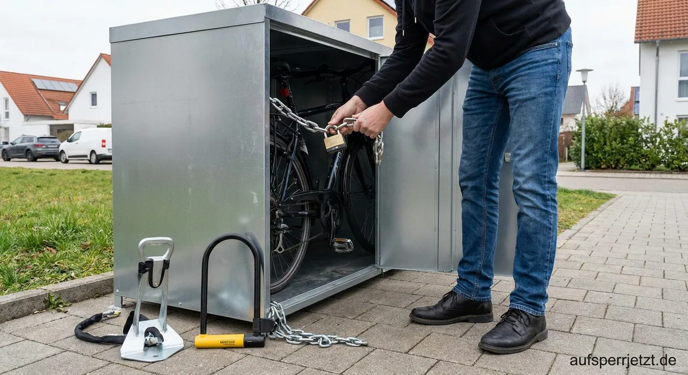 Fahrradbox mit hochwertigem Schloss gesichert