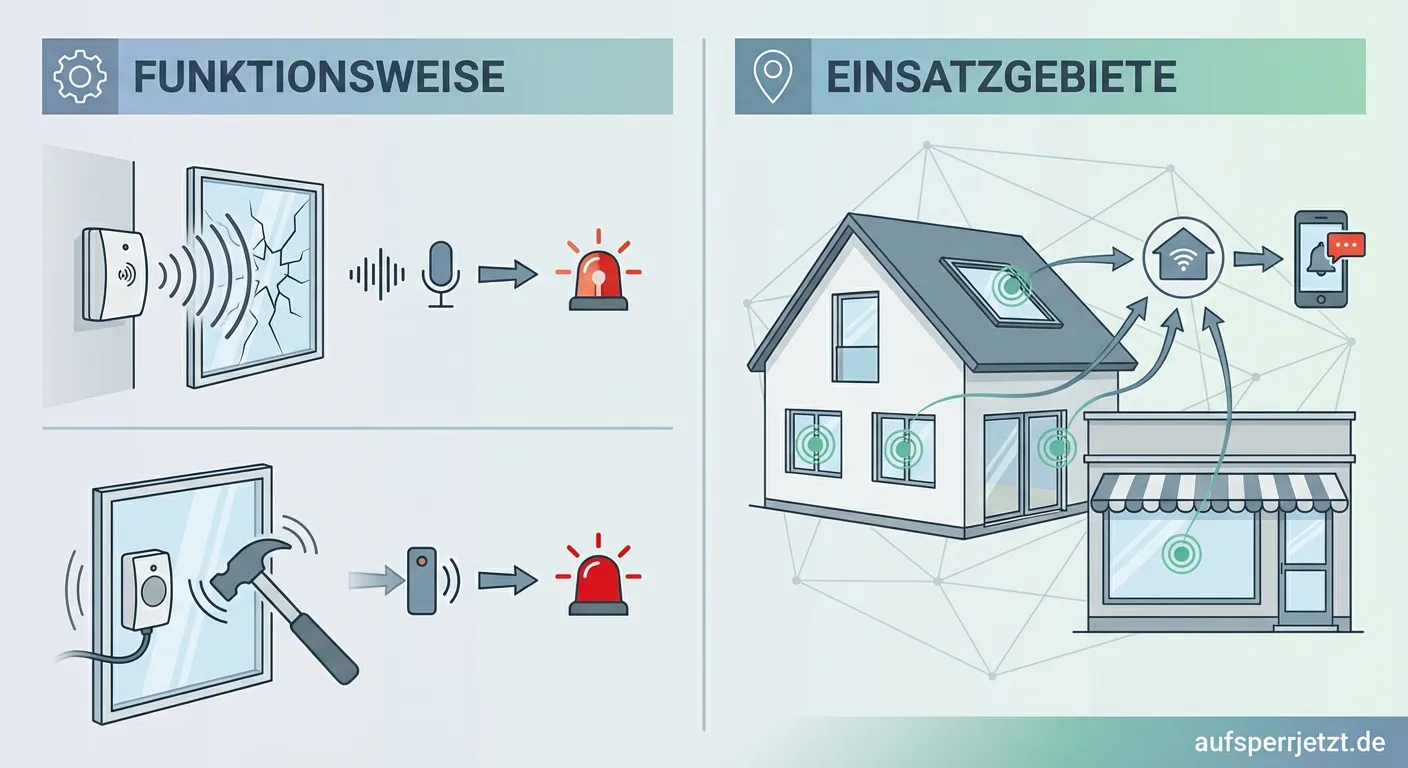 Glasbruchmelder an einer Fensterscheibe installiert