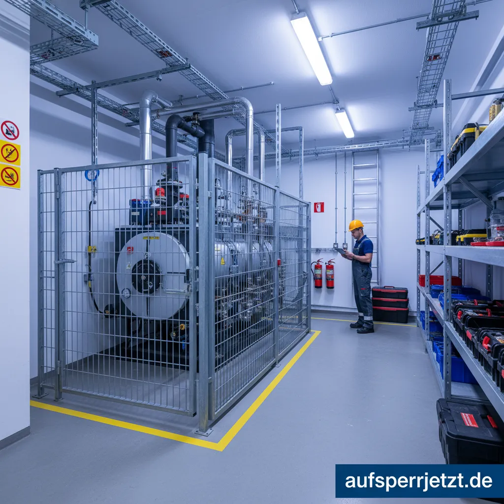 Sicher abgeschlossene Tür zu einem modernen Heizungsraum