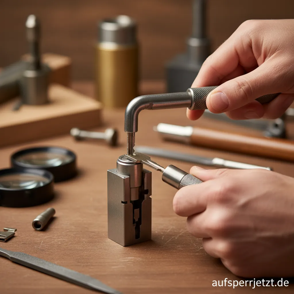 Nahaufnahme eines Schlüssels und eines Schlosses zur Demonstration der Impressioning Technik