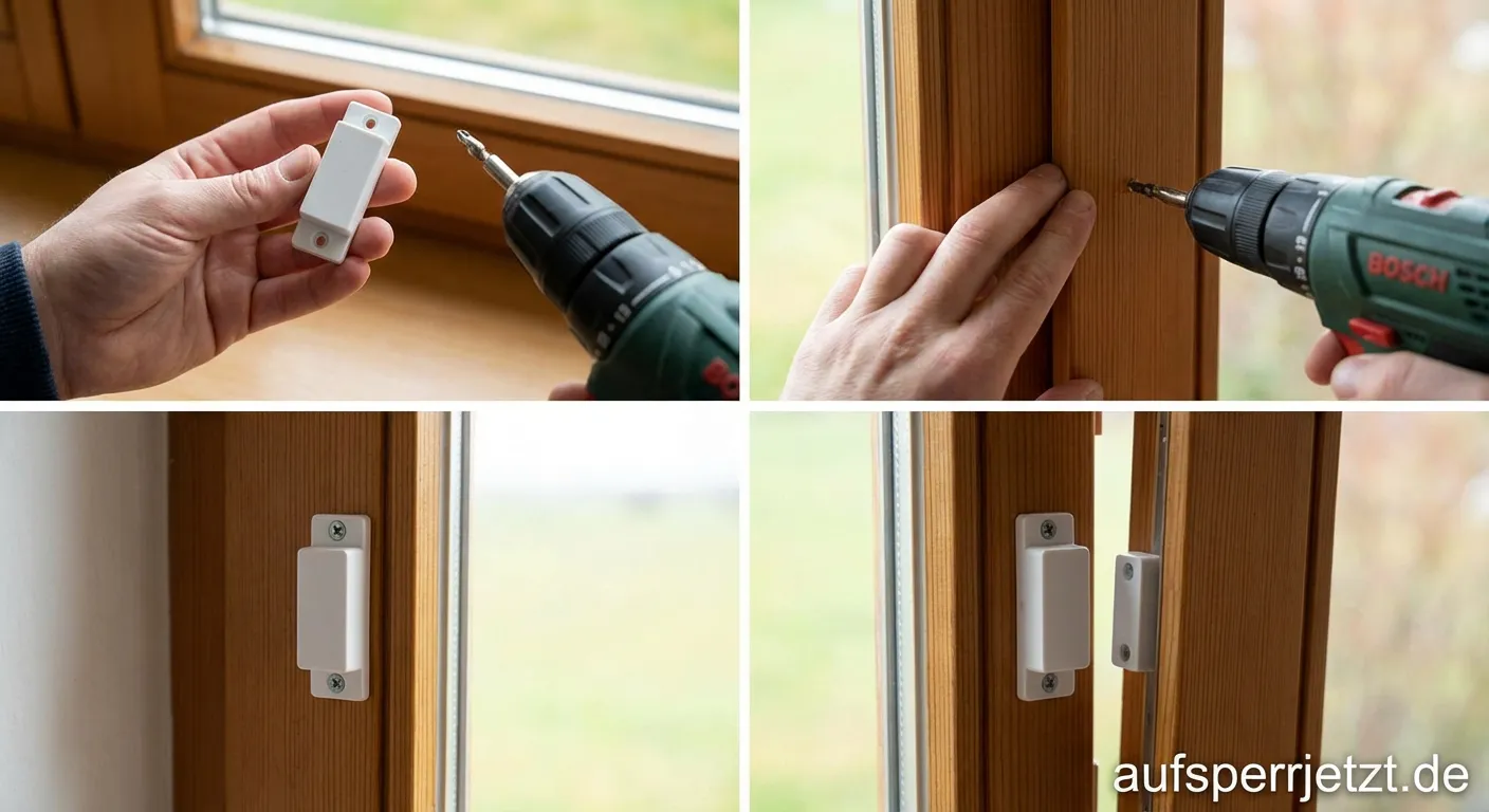 Montage eines Magnetkontakts am Fensterrahmen für Alarmanlagen