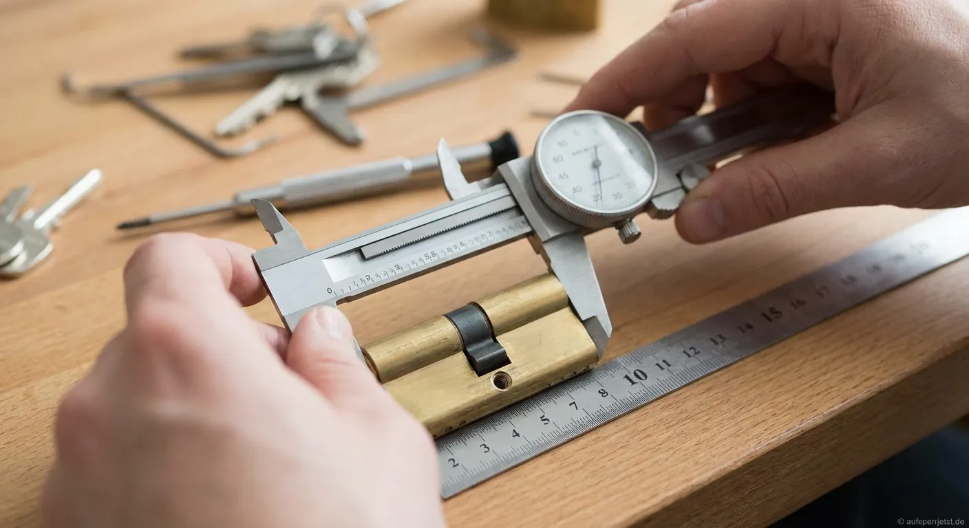 Messung eines Schließzylinders an einer geöffneten Tür mit Zollstock