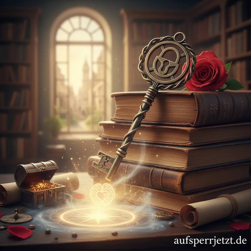 Ein alter, verzierter Schlüssel liegt auf einem antiken Buch, das die Symbolik von Schlüsseln darstellt