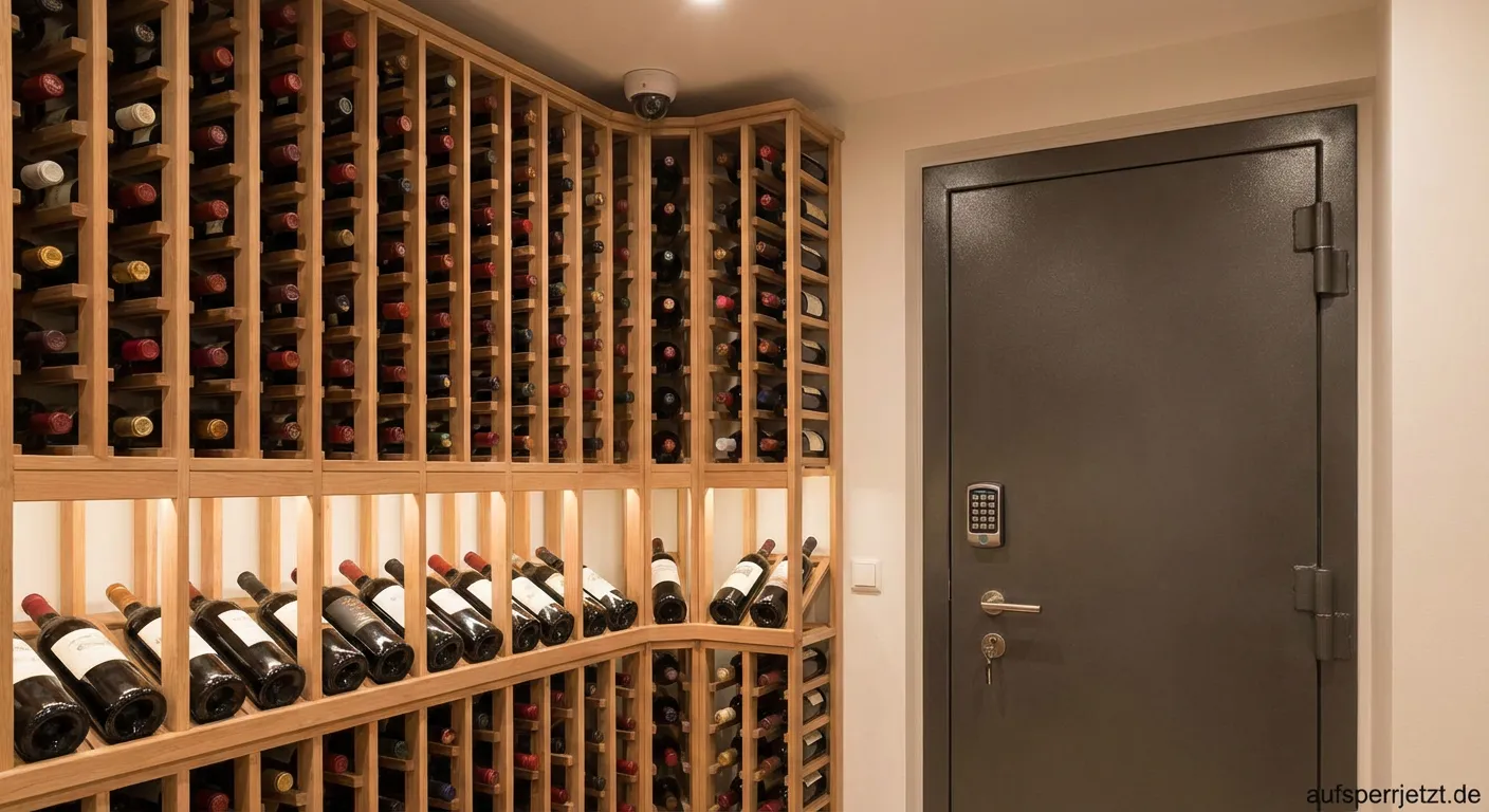 Moderner gesicherter Weinraum mit Glastür und elektronischem Schloss